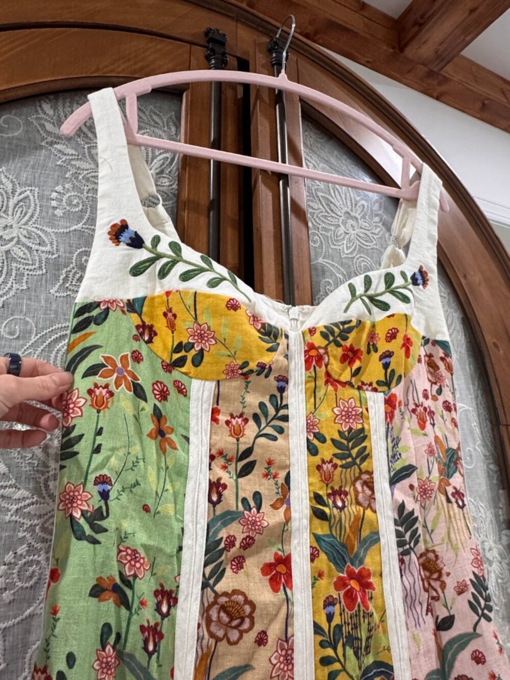 Christian Lacroix floral paneled patchwork linen corset midi dress - Picture 3 of 6